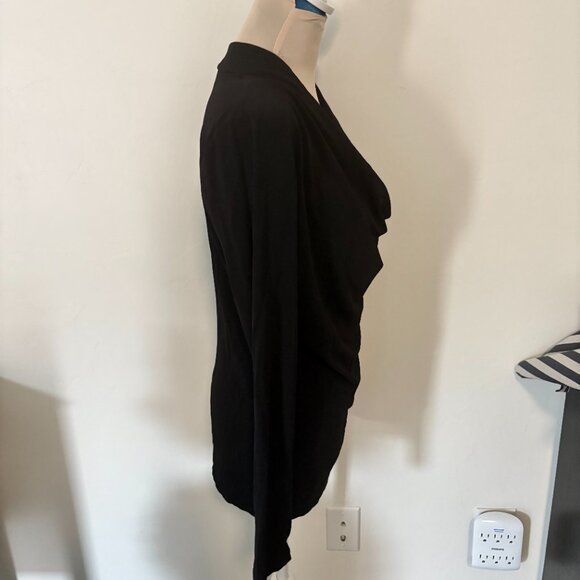 THEORY Black Draped Cowl Top Stretch Knit Long Sleeve Size L - Picture 4 of 8